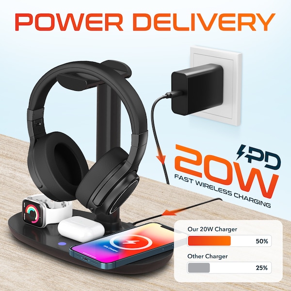 Delton D101 Wireless Computer Headset and Stand Charging Station Bluetooth Stereo Headphoones - DHSWC1101XD