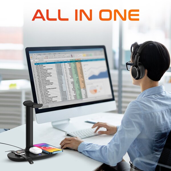 Delton D101 Wireless Computer Headset and Stand Charging Station Bluetooth Stereo Headphoones - DHSWC1101XD