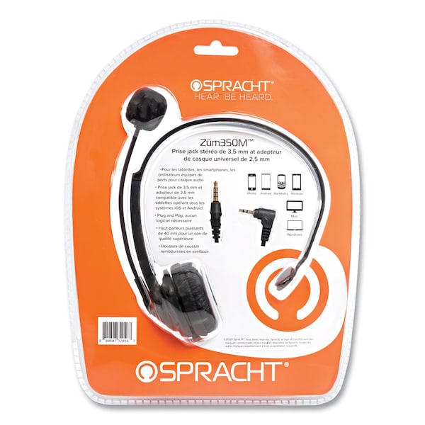 Spracht ZuM Monaural Over The Head Headset, Black - ZUM350M