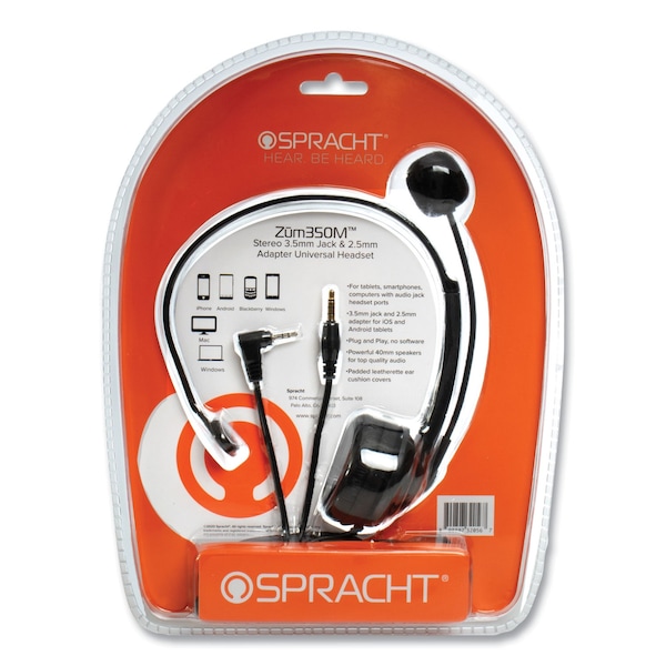 Spracht ZuM Monaural Over The Head Headset, Black - ZUM350M
