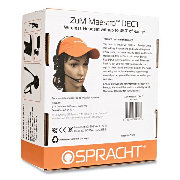 Spracht ZuM Maestro DECT Headset, Monaural, Over-the-Head, Black - HS2018