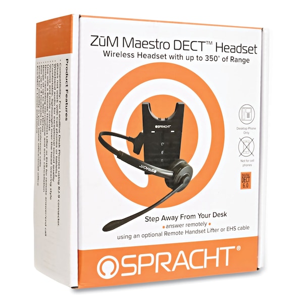 Spracht ZuM Maestro DECT Headset, Monaural, Over-the-Head, Black - HS2018