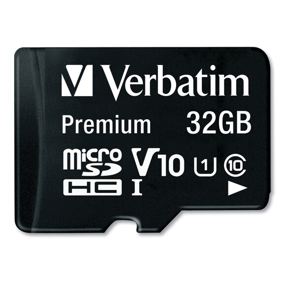Verbatim Premium microSDHC Memory Card with Adapter, UHS-I V10 U1 Class 10, Up to 90MB/s Read Speed, 32GB - 44083