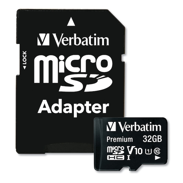 Verbatim Premium microSDHC Memory Card with Adapter, UHS-I V10 U1 Class 10, Up to 90MB/s Read Speed, 32GB - 44083