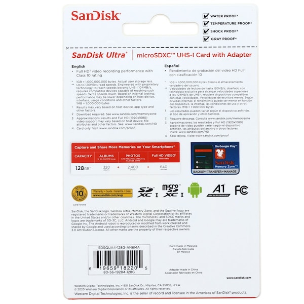 Sandisk SD Ult mSDHCTM UHS I Card with Adp 128GB - QUA4128GAN6MA