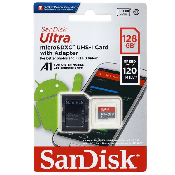 Sandisk SD Ult mSDHCTM UHS I Card with Adp 128GB - QUA4128GAN6MA