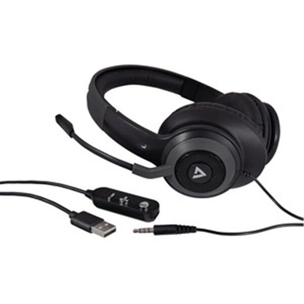 V7 Audio Over-Ear Stereo Headset with Boom Mic - Stereo - 4.92 ft. Cable - Gray, Black - HC701