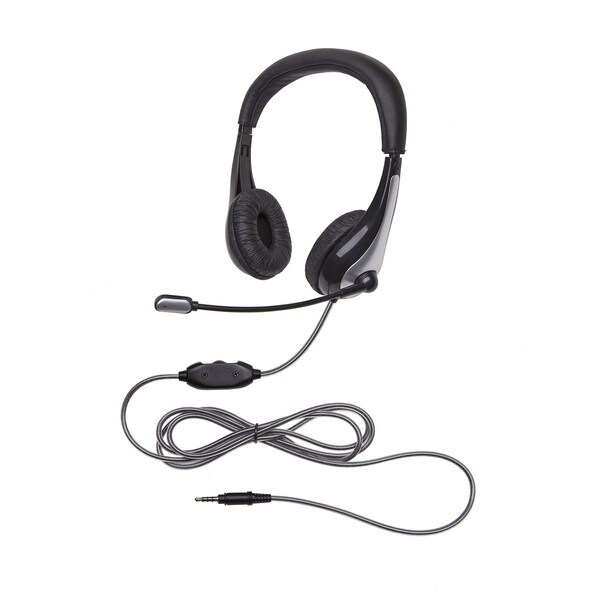 Califone NeoTech Mid-Weight, On-Ear Stereo Headset with Gooseneck Microphone, 3.5mm Plug, Black/Silver - 1025MT