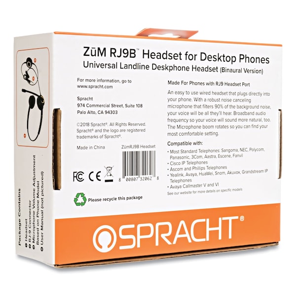Spracht Spracht ZUMRJ9B Headset - Stereo - RJ-9 - Wired - Over-the-head - Binaural - ZUMRJ9B