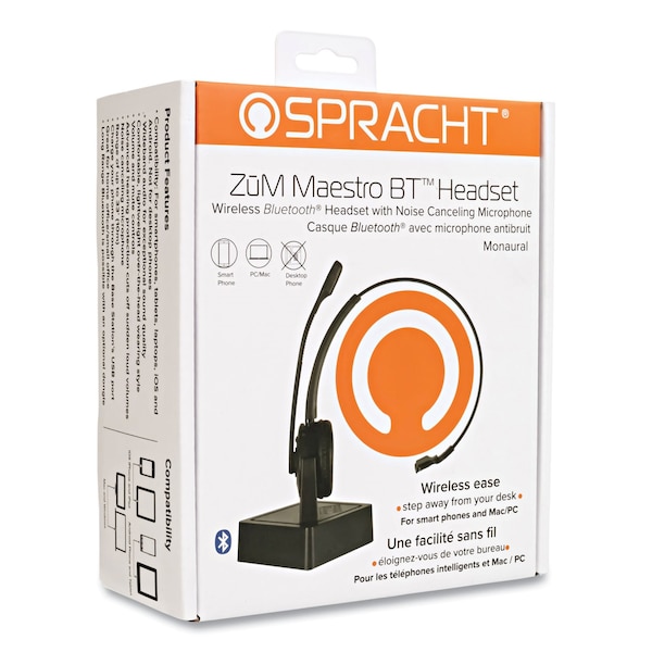Spracht ZuM Maestro Bluetooth Headset, Monaural, Over-the-Head, Black - HS2050