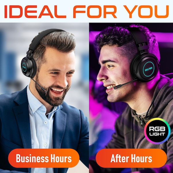 Delton G520 Wireless Computer Headset Stereo Gaming Headphones w/ Retractable Microphone Auto Pair USB - DBHG520