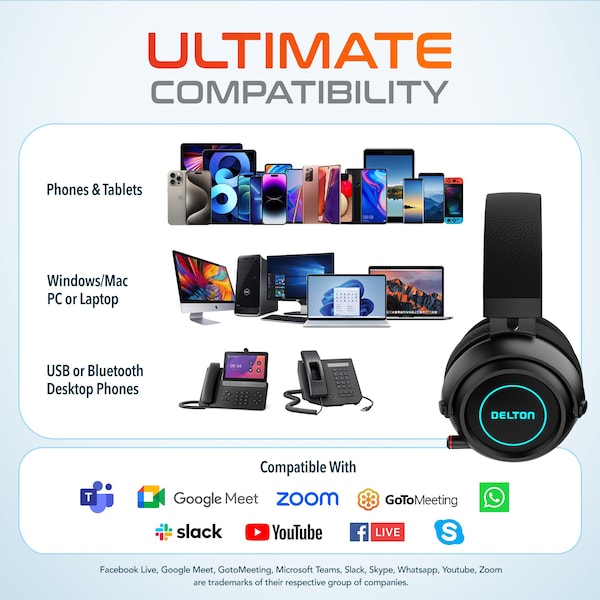 Delton G520 Wireless Computer Headset Stereo Gaming Headphones w/ Retractable Microphone Auto Pair USB - DBHG520
