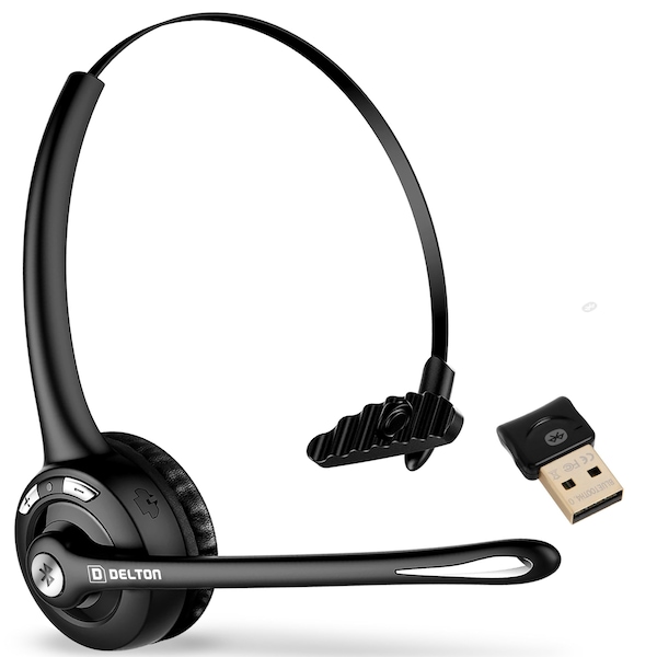 Delton 10X Wireless Bluetooth Headset Over the Head Computer Headphone and Auto-Pairing USB with Mic - DBTHEAD10XBTDL