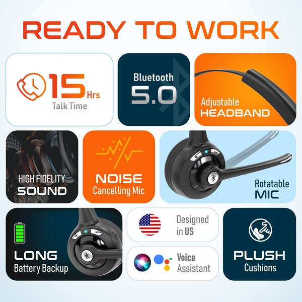 Delton 10X Wireless Bluetooth Headset Over the Head Computer Headphone and Auto-Pairing USB with Mic - DBTHEAD10XBTDL