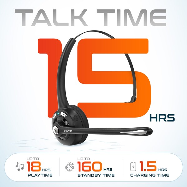 Delton 10X Wireless Bluetooth Headset Over the Head Computer Headphone and Auto-Pairing USB with Mic - DBTHEAD10XBTDL