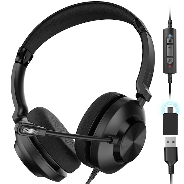 Delton 32Y Dual Microphone USB Headset, Noise Canceling Stereo Headphone w/ USB-A and Type-C - DWH32Y