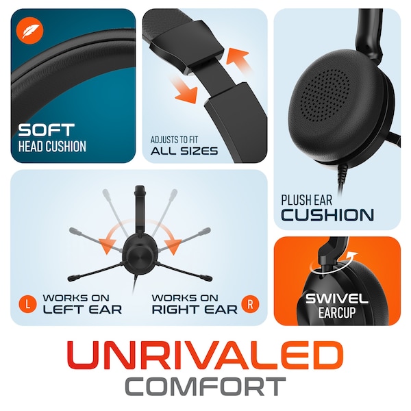 Delton 32Y Dual Microphone USB Headset, Noise Canceling Stereo Headphone w/ USB-A and Type-C - DWH32Y