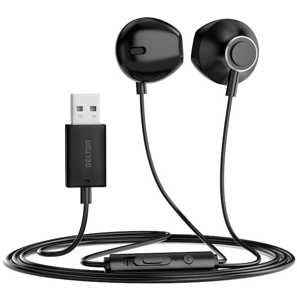 Delton 10E USB A Wired Computer Headset w/ Microphone, 8ft Long Cord Wired Earbuds - DWH10E