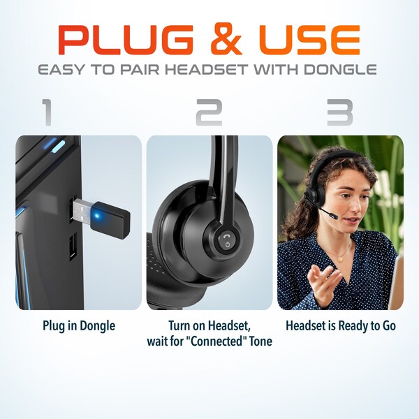 Delton 30X Wireless Computer Headset and Charging Stand Over the Head Bluetooth Headphone Auto Pair USB - DHSWC130XD