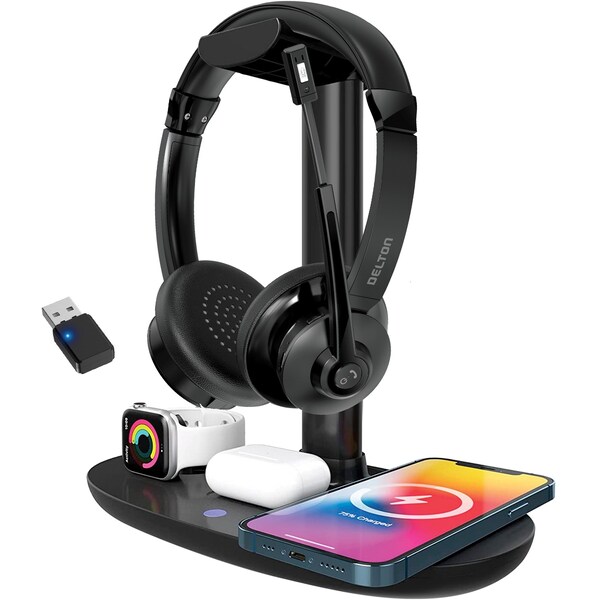Delton 30X Wireless Computer Headset and Charging Stand Over the Head Bluetooth Headphone Auto Pair USB - DHSWC130XD