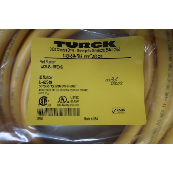 Turck 16M 600V-AC CORDSET CABLE - WKM46-16M/S3027