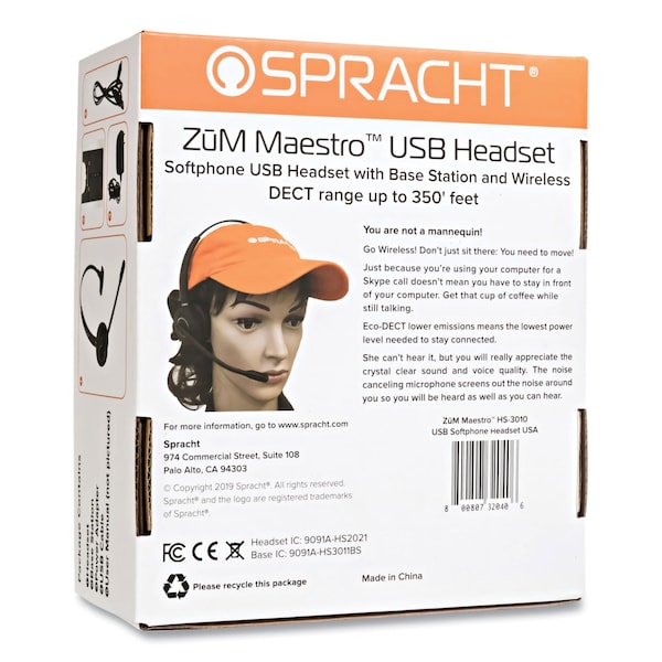Spracht ZuM Maestro USB Softphone Headset, Monaural, Over-the-Head, Black - HS3010