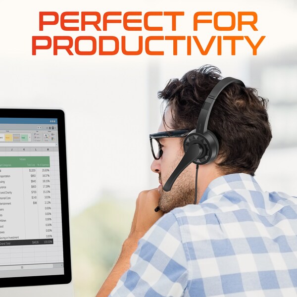 Delton Noise-Canceling Stereo On-Ear Headset, USB Type-A - Black - 12Y