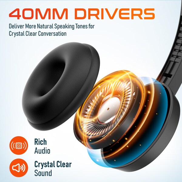 Delton Noise-Canceling Stereo On-Ear Headset, USB Type-A - Black - 12Y