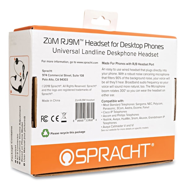 Spracht Spracht ZUMRJ9M Headset - Mono - RJ-9 - Wired - Over-the-head - Monaural - ZUMRJ9M