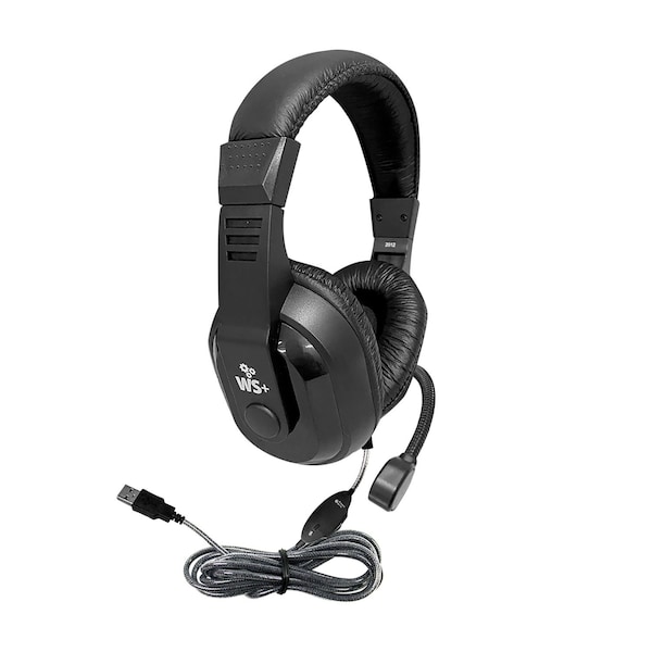 Hamiltonbuhl WorkSmart Plus Deluxe Headset, USB with Boom gooseneck microphone, Leatherette ear cushions - WSP2BK