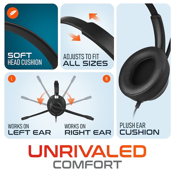 Delton Noise-Canceling Stereo Over-the-Ear Headset with USB Type-A - Black - 42Y