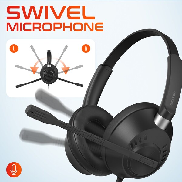 Delton Noise-Canceling Stereo Over-the-Ear Headset with USB Type-A - Black - 42Y