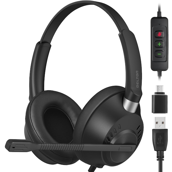 Delton Noise-Canceling Stereo Over-the-Ear Headset with USB Type-A - Black - 42Y