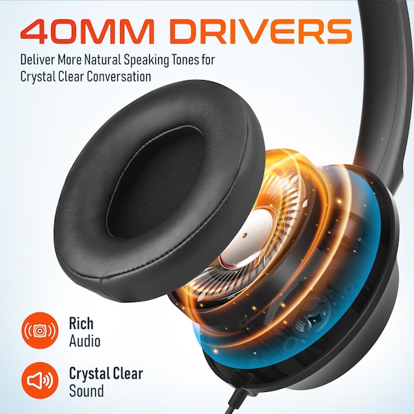 Delton Noise-Canceling Stereo Over-the-Ear Headset with USB Type-A - Black - 42Y