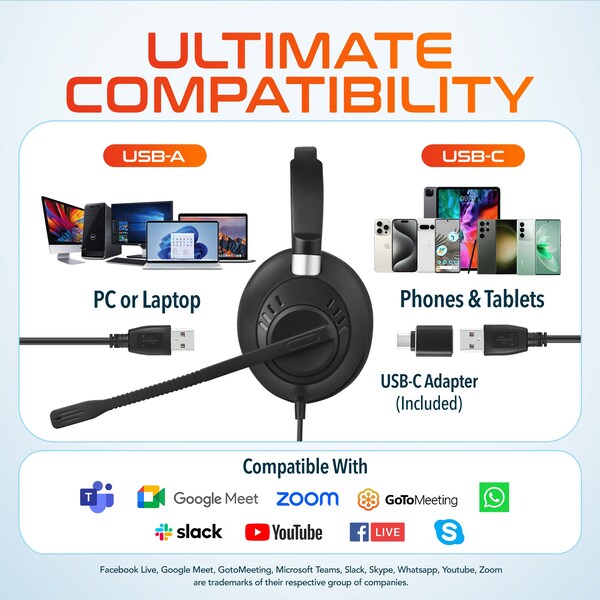 Delton Noise-Canceling Stereo Over-the-Ear Headset with USB Type-A - Black - 42Y