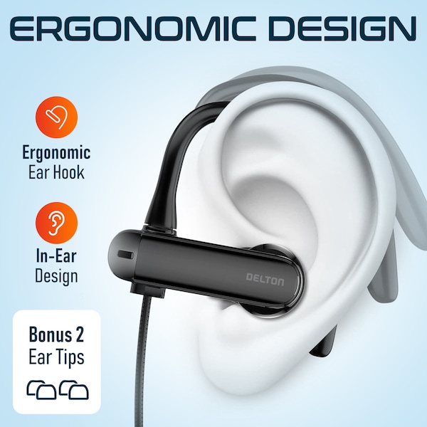 Delton Stereo Earbuds with USB Type-A and USB Type-C -Black - 24ECA