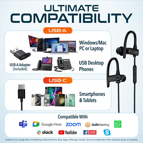 Delton Stereo Earbuds with USB Type-A and USB Type-C -Black - 24ECA