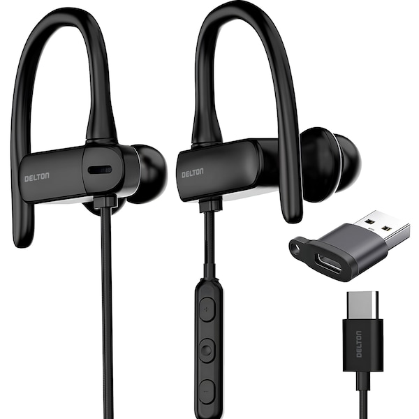 Delton Stereo Earbuds with USB Type-A and USB Type-C -Black - 24ECA