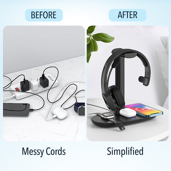 Delton 20X Wireless Computer Headset and Charging Stand Over the Head Bluetooth Headphone Auto Pair USB - DHSWC120XD
