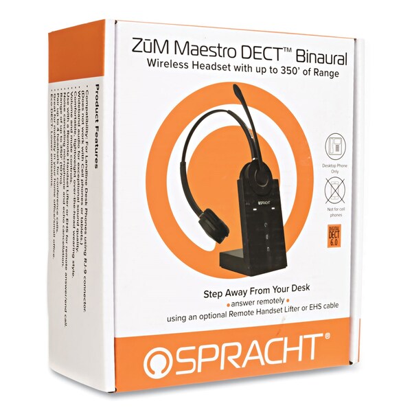 Spracht ZuM Maestro DECT Binaural Over The Head Headset, Black - HS2019