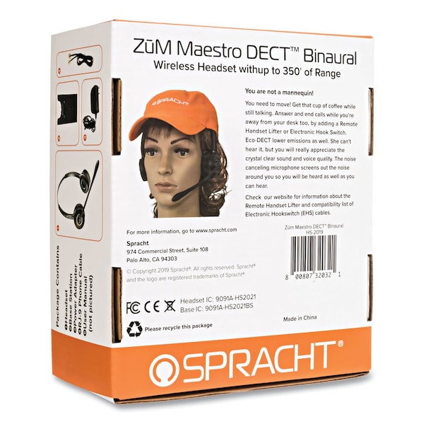 Spracht ZuM Maestro DECT Binaural Over The Head Headset, Black - HS2019