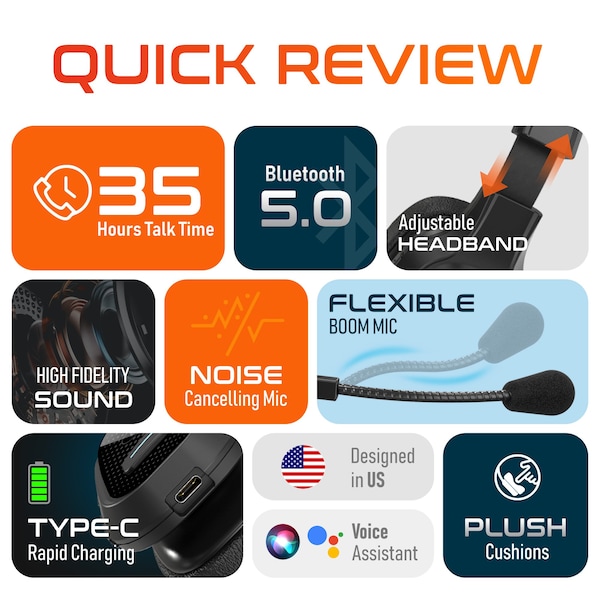 Delton 20X Wireless Computer Headset Bluetooth Headset with Auto-Pair USB with Stand 30 Hours Talk Time - DBTHEAD20XBTDLHSAS1