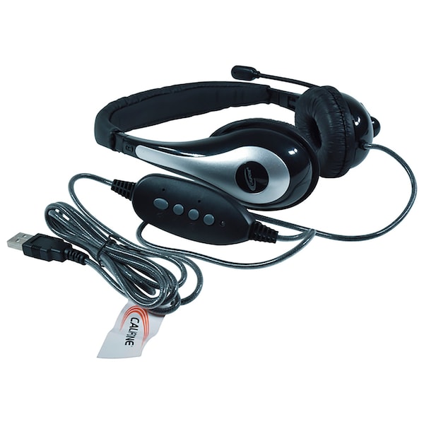 Califone NeoTech On-Ear Stereo Headset with Gooseneck Microphone, USB Plug, Black/Silver - 1025MUSB
