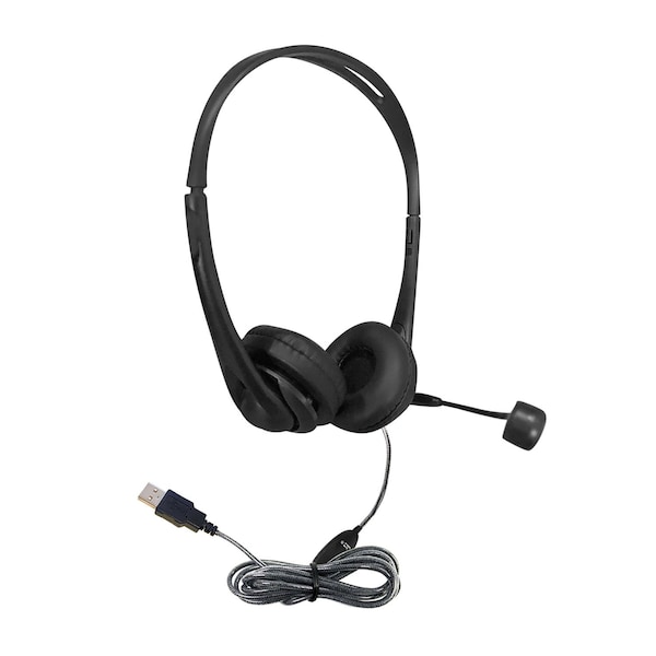 Hamiltonbuhl WorkSmart Personal Headset, USB with Steel-Reinforced Gooseneck Microphone, Leatherette Ear Cushions - WS2BK