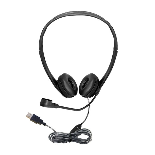 Hamiltonbuhl WorkSmart Personal Headset, USB with Steel-Reinforced Gooseneck Microphone, Leatherette Ear Cushions - WS2BK