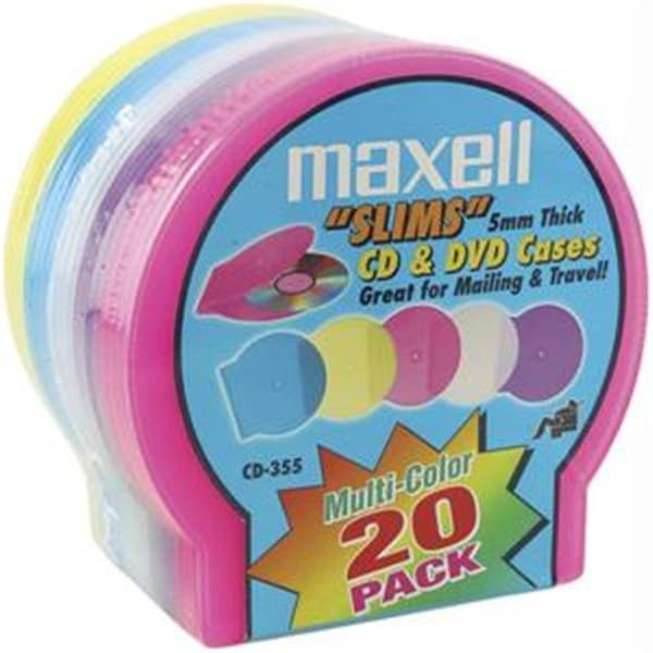 Maxell MAXELL 190073 CD/DVD Jewel Cases 20-pk 5mm Slim - Colors 190073 - 190073