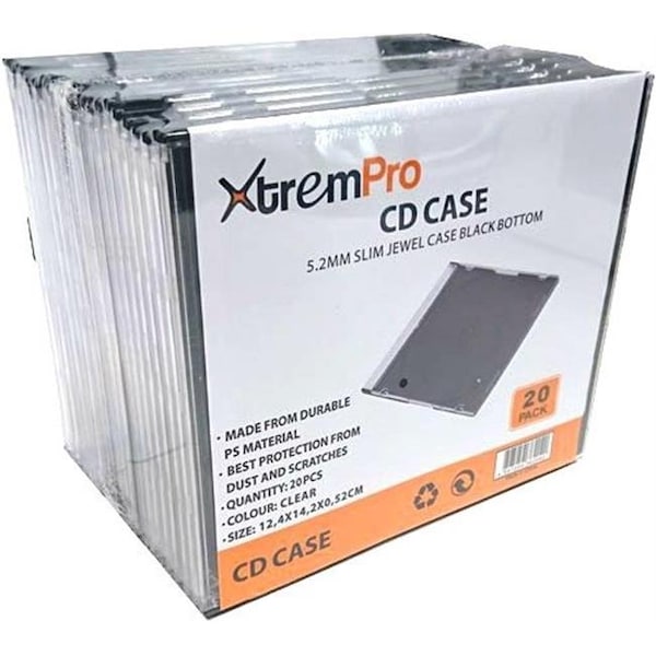 Xtrempro Xtrempro 11070 0.2 in. CD DVD Slim Jewel Storage Replacement Case; Clear with Black Bottom - Pack of 20 - 11070