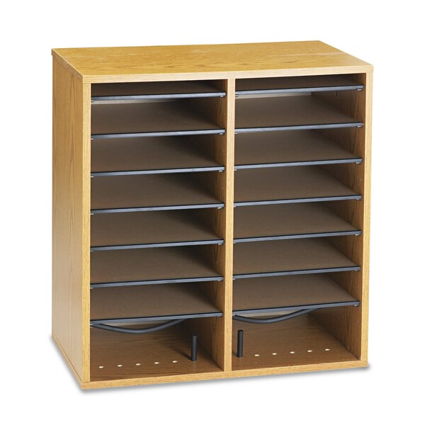 Safco Wood/Laminate Literature/CD Sorter, 16 Section, 19 1/2 x 11 3/4 x 21, Medium Oak - 9422MO