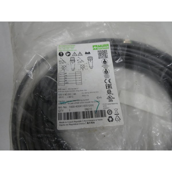 CABLE DE CORDSET Murr Elektronik 12M 125V-AC 125V-DC - 7000-40041-6351200