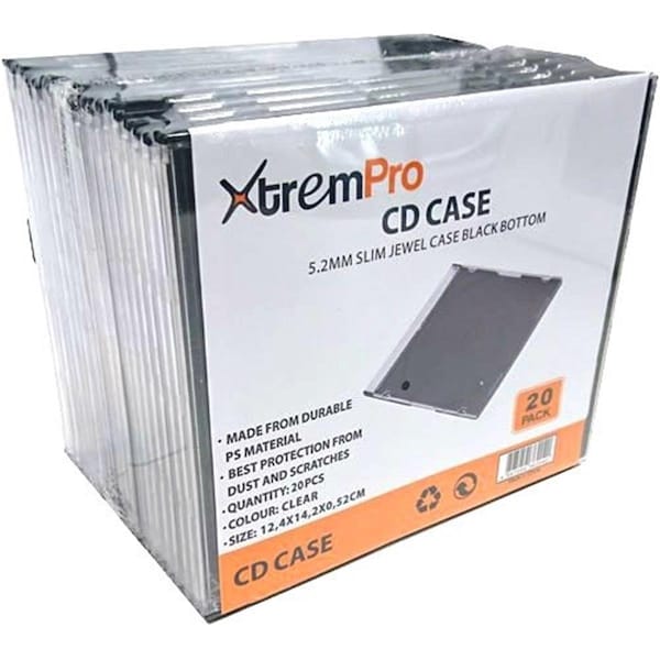 Xtrempro 0.2 in. CD DVD Slim Jewel Storage Replacement Case, Clear with Black Bottom, 20PK - XT131670
